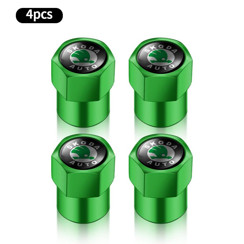 2025 New 4Pcs Car Goods Dustproof Cap Car Tire Valve Stem Caps Bolt-In For Skoda A7 Fabia Kamiq Karoq Kodiaq Octavia Rapid Scala