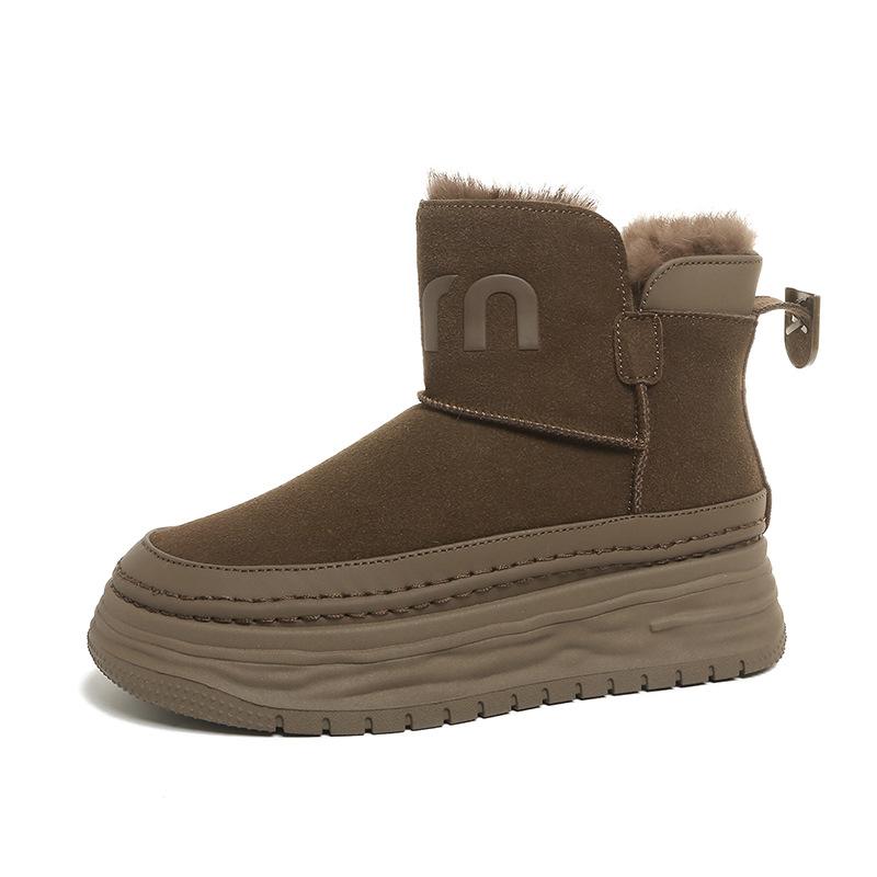 Fur integrated thick-soled snow boots women's 2025 winter piled thickened cotton boots non-slip Northeast snow cotton shoes casual