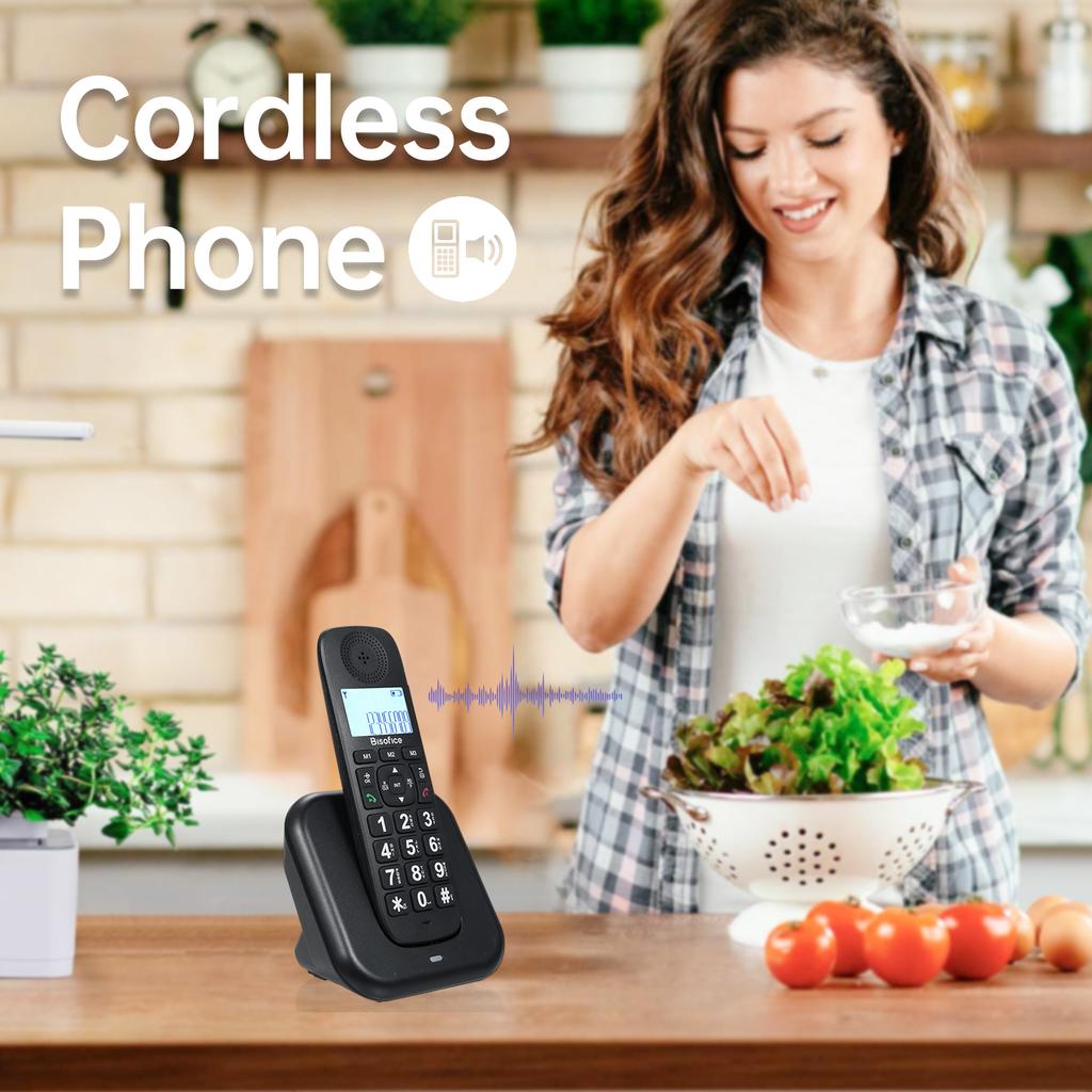 Bisofice Expandable Cordless Phone System with 3 Lines Display Caller ID Support 5 Handsets Connection 50 Phone Book
