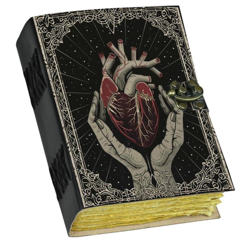Gothic Leather Journal Anatomical Heart with Lock: Witchy Floral Notebook