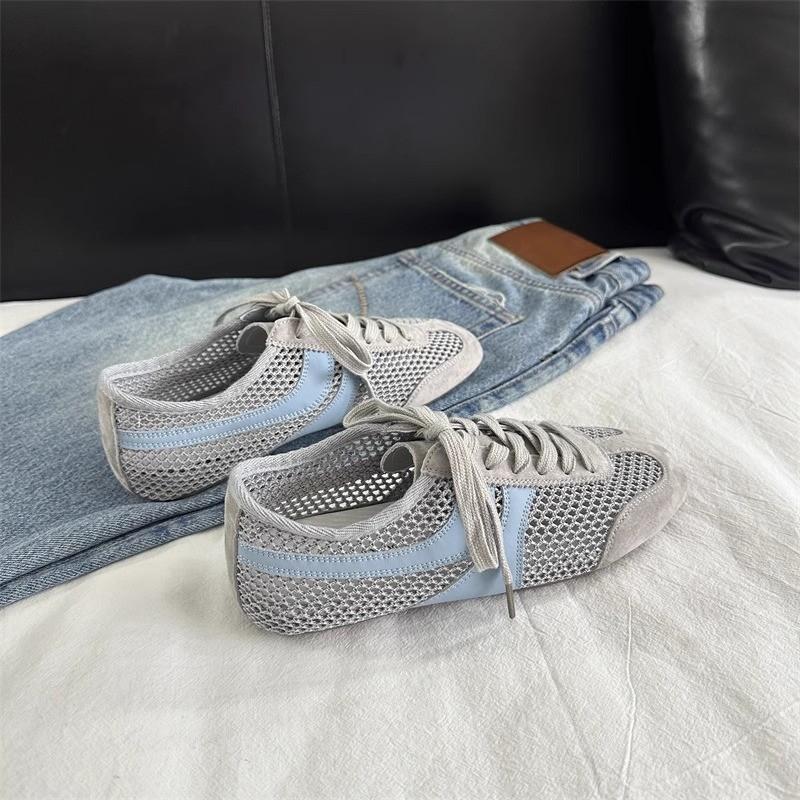 Fashion New Style Luxury Shoes Women Summer Flat Lace-up Forrest Gump Shoes Women Genuine Leather Mesh Ventilation Sneaker Zapatos Mujer