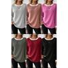 Women Solid Color Ribbed Long Sleeve Round Neck Casual Pullover Sweater