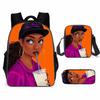 African Girl Schoolbag Three-piece Set, Primary School Students Backpack, Computer Bag, Large Capacity