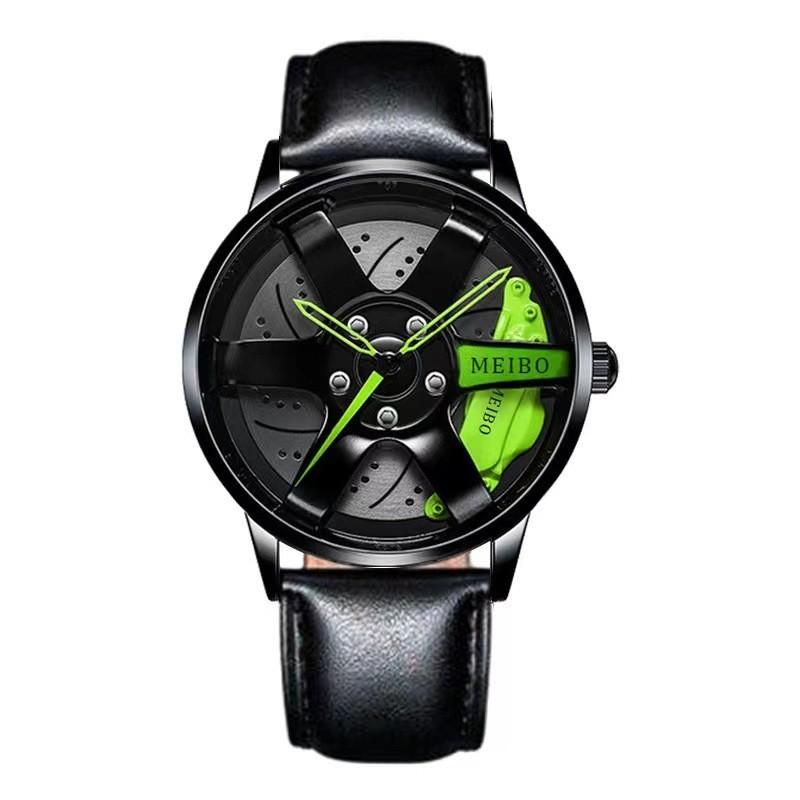 

Fashion Sports Car Wheel Watch For Men With Quartz Movement And Leather Strap зелёный