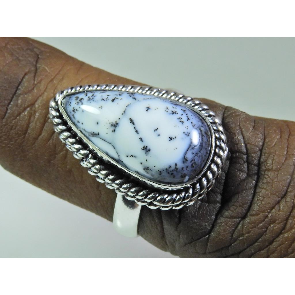Natural Dendrite Opal Gemstone 925 Solid Sterling Silver Ring Size US-7 PG-141