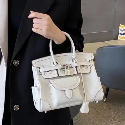 26 Neue 25CM Platin Tasche Cargo Swift Leder Mit Leinwand Einsatz Tasche Leder Schultergurt (S10BK)