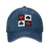 Cappellino da baseball in denim lavato con carte da gioco, cappellini casual regolabili, cappello estivo unisex