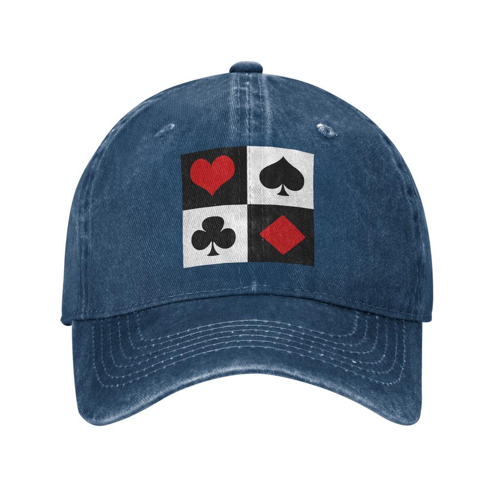 Cappellino da baseball in denim lavato con carte da gioco, cappellini casual regolabili, cappello estivo unisex