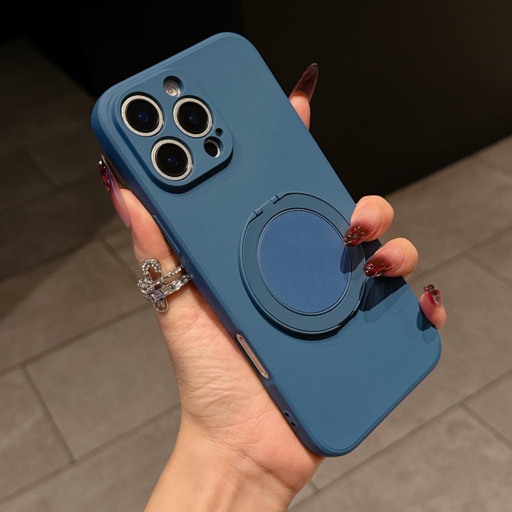 360° Rotate Stand Holder Liquid Silicone Case For iPhone 16 E 15 14 Plus 13 12 Mini 11 Pro Max Ring Kickstand Grip Bracket Cover