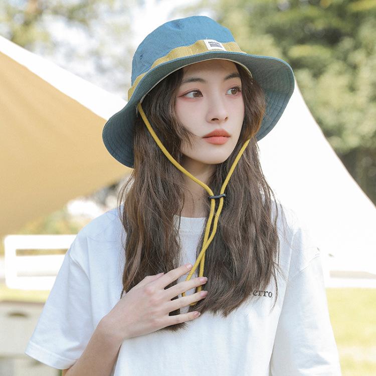 

Women s sunscreen bucket hat Outdoor hiking sun hat Foldable hat Lanyard sun hat озеро синього кольору