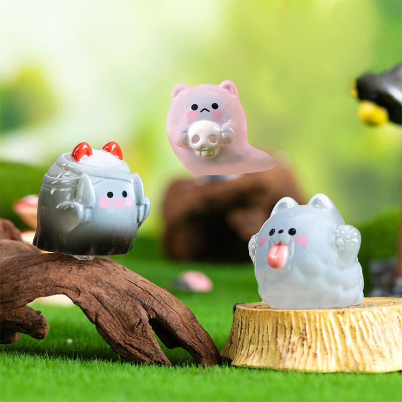 Cute Luminous Halloween Micro Landscape Resin Ghost Miniature Figurines Craft Ornaments Home Decoration Car Desktop Decor Gifts