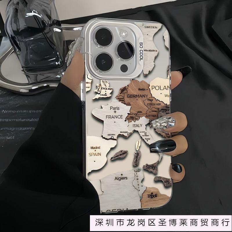 Personality Map Applies To Apple 16Pro Mobile Phone Case iPhone15 Color Silver 1413 Laser 12promax11xsm