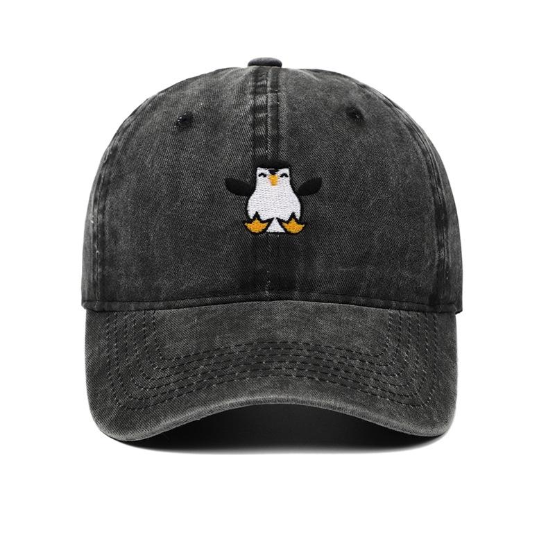 Vyšívaná tučňáčí baseballová čepice - Unisex Retro měkký kšilt Sluneční klobouk
