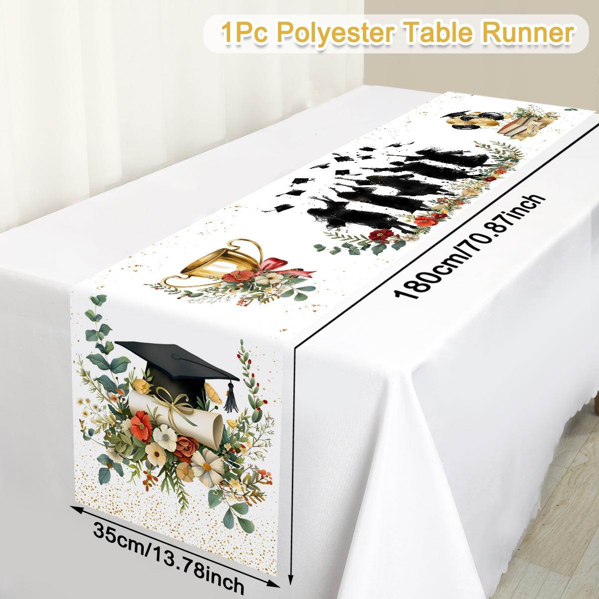 180x35cm Class of 2026 Graduation Table Runner White Background Polyester Table Cover for Congrats Graduation Party Supplies (as the picture,35*180cm)