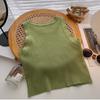 Green Knit Tank Top Sleeveless Short Women's Crop Top Solid Color Inner Wear Outer Skinny Short Vest Korean Fashion