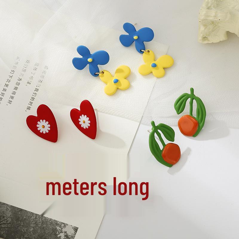 925 Silver Heart & Daisy Earrings - Fun Design with Drip Oil Paint, Flower Studs & Dangle Clips