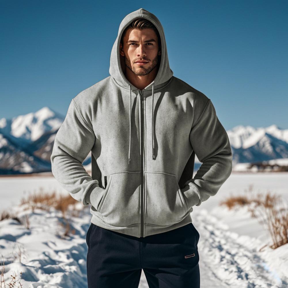 Men's Comfortable Thick Hooded Sweatshirt, Zipper Sports Shirt, Long Sleeved Sweatshirt, Autumn and Winter Season