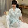 Summer Ice Silk Short-Sleeved Trousers Pajamas Women'S Japanese Cartoon Printed Sweet Loungewear Set