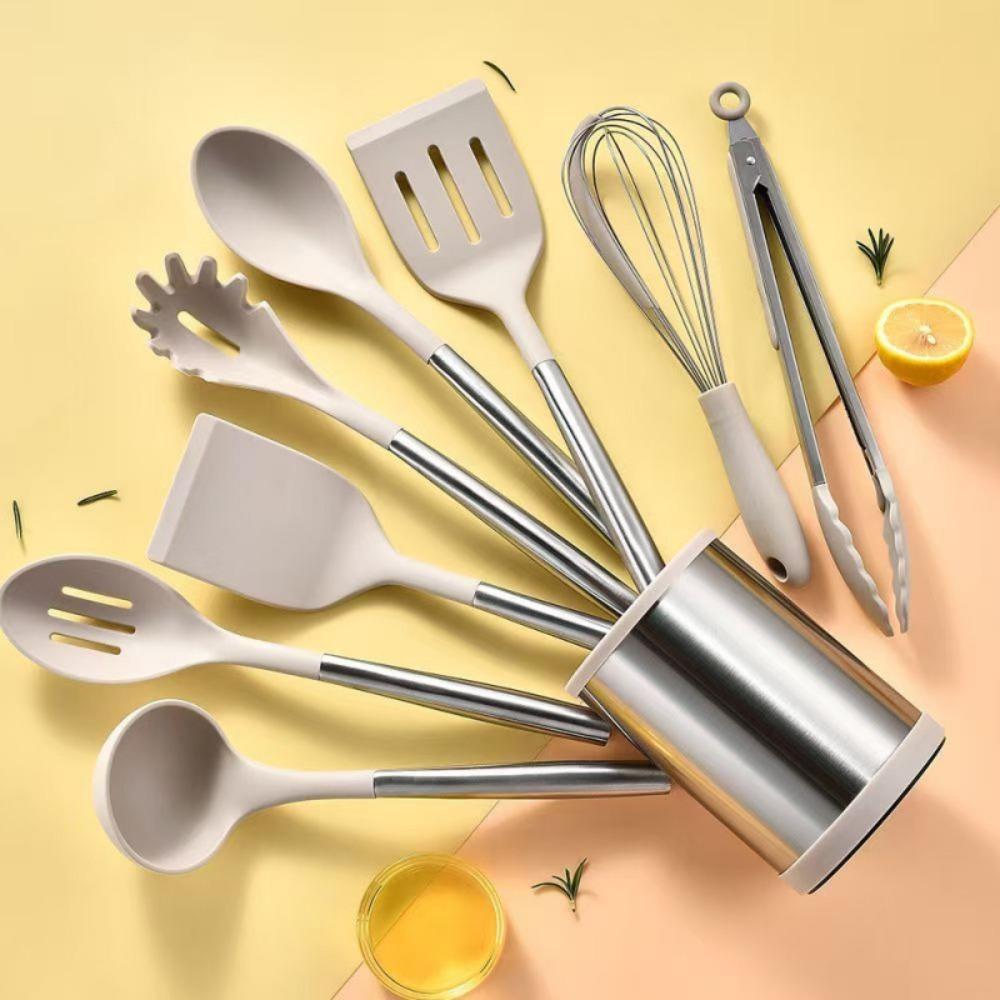 12PCS 360° Rotating Bucket Silicone Kitchen Utensils Set Kitchen Cooking Tools Nonstick Pan
