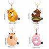 Kitten Access Card Case Capybara Cartoon Keyring Pendant Leather Card Holder Keychain  Ornament