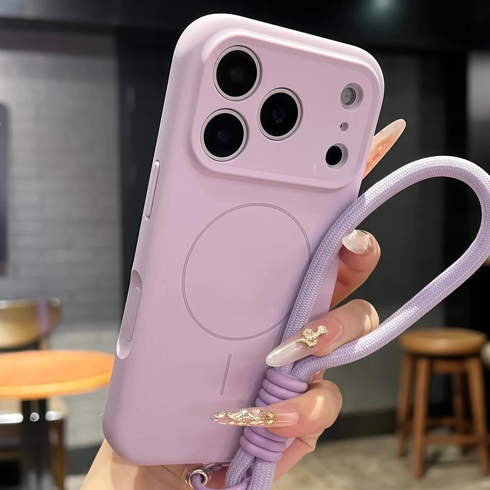 Řemínek na zápěstí z tekutého silikonu pro Magsafe Měkké pouzdro z tekutého silikonu pro iPhone Air 16 Plus 15 14 13 12 17 Pro Max Magnetický kryt