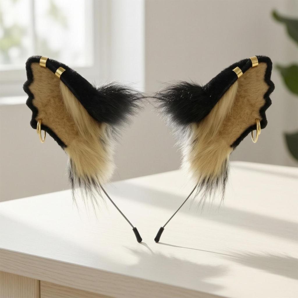 Furry Creature Ears Cosplay Headband Soft Ear with Golden
