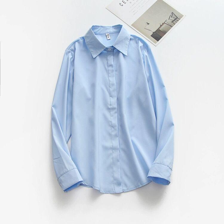 Women's Versatile White Off-the-Shoulder Long Sleeve Shirt - Professional, Casual, Korean Style, Solid Color for Spring/Autumn Work Wear
