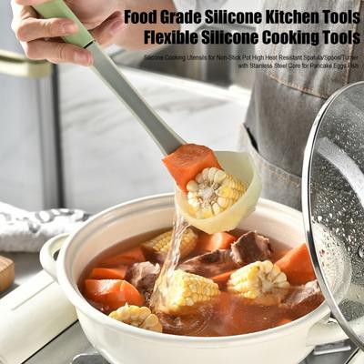 Silicone Cooking Utensils for Non-Stick Pot High Heat Resistant Spatula/Spoon/Turner with Stainless Steel Core for Pancake Eggs Fish