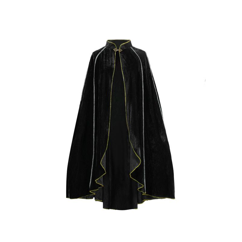 Хэллоуинский Костюм Мантия С Золотой Отделкой Для Косплея И Фэнтези Ролевых Игр чёрный