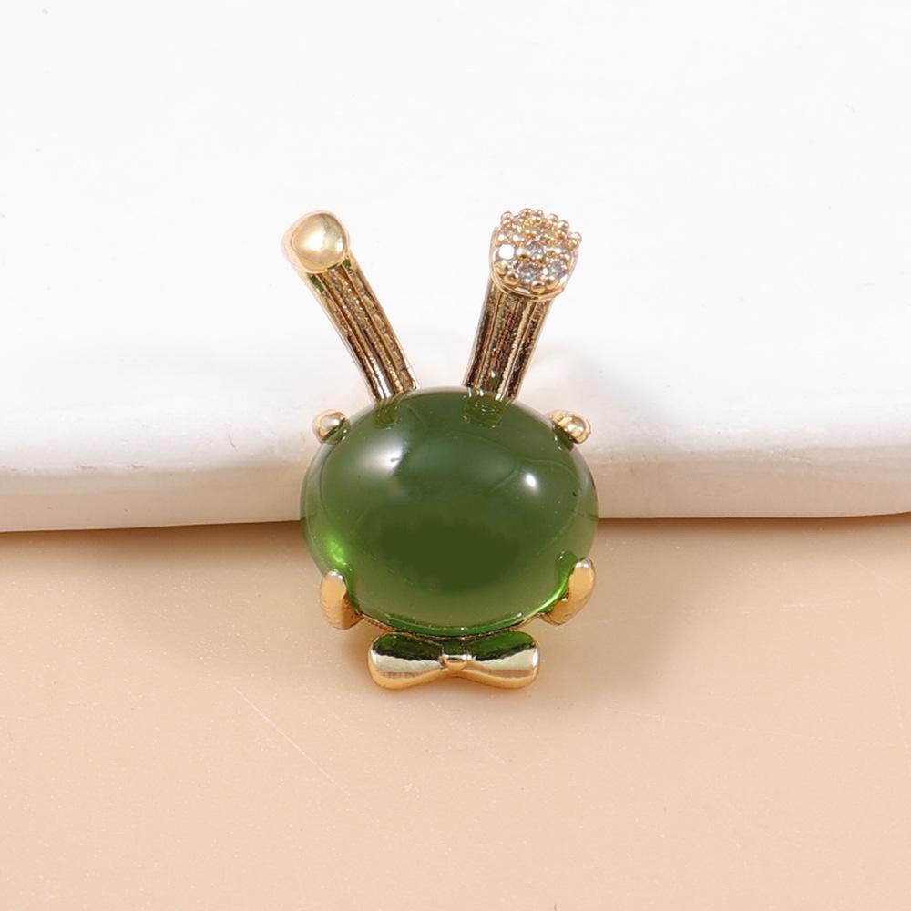 

Green Chalcedony Round Beads Pendant with Cute Rabbit and Rhinestones - Unique Design Clothing Accessory