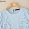ZANZEA Women Casual Round Neck Crochet Patchwork Summer Short Sleeve T-Shirts