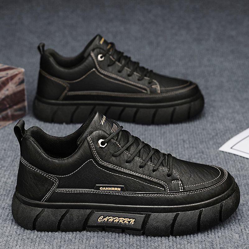 Men's Black Waterproof Non-slip Leather Chef & Work Shoes, Versatile Casual Sports Skate Shoes
