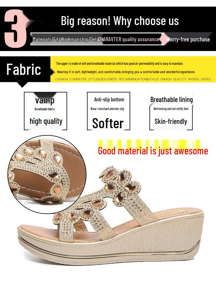 Women's Summer Rhinestone Phoenix Wedge Heel Non-Slip Platform Slippers