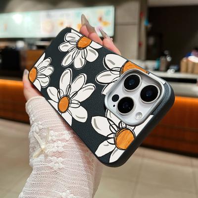 Custodia per telefono antiurto opaca con motivo floreale di margherita per iPhone 16 Pro Max 15 Pro 14 Plus 13 12 11 Sottile TPU Texture pelle Morbida cover paraurti