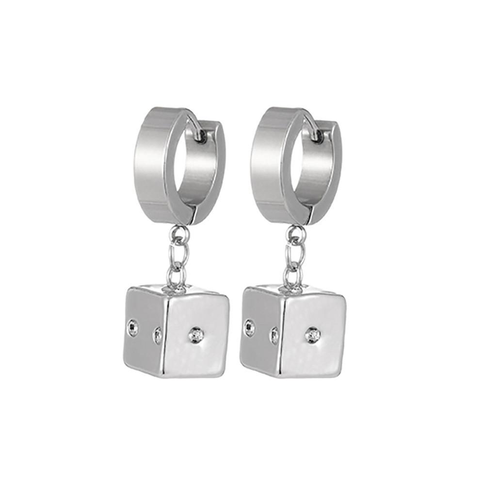 Fashionable Geometric Dice Pendant Earrings Alloy Silver Plated 2022 Summer Trend
