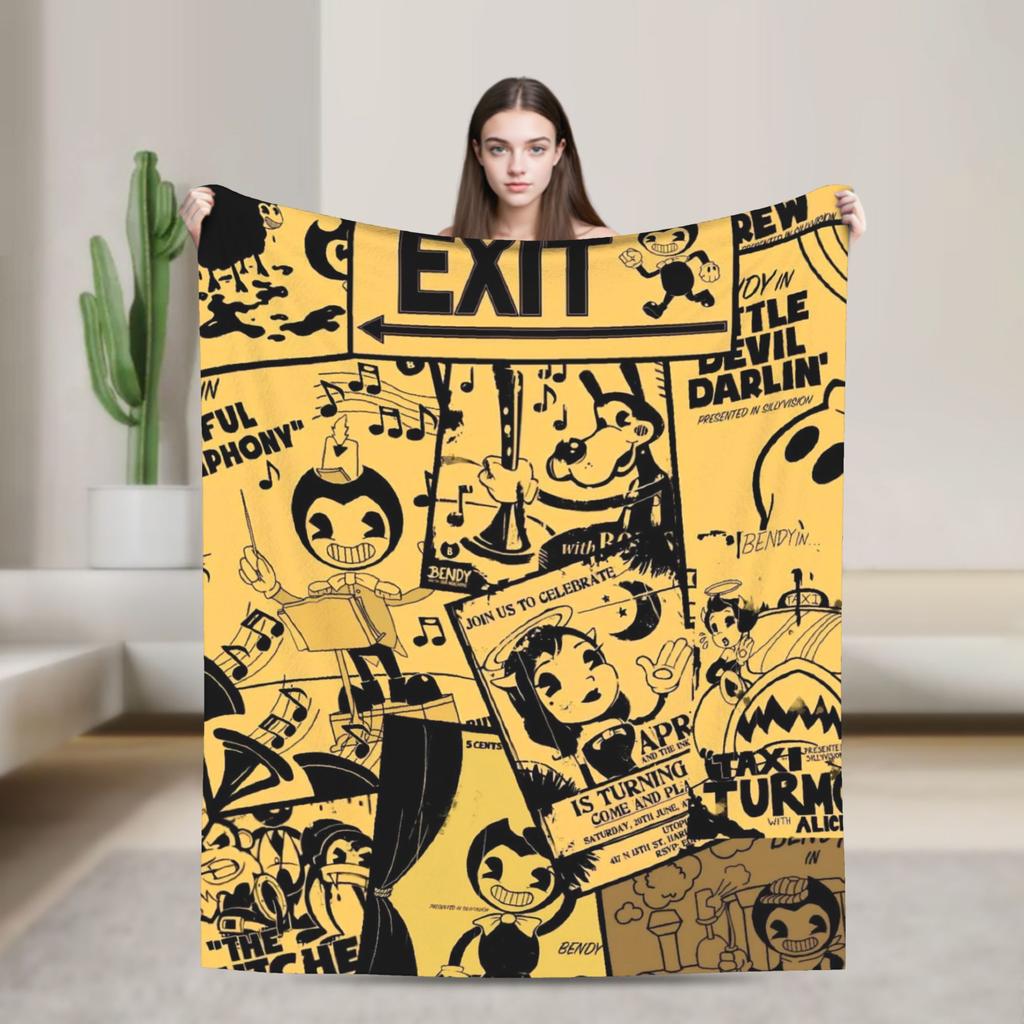 Bendys Horror Game Inked Machines Fashion Blanket Puzzle Fuzzy Funny Warm Throw Fashion Blanket for Home Spring Autumn Couch