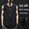 Men's Quick-Dry Ice Silk Sleeveless Tank Top - Summer Mesh, Loose Fit, Plus Size, Solid Color Breathable Sportswear.