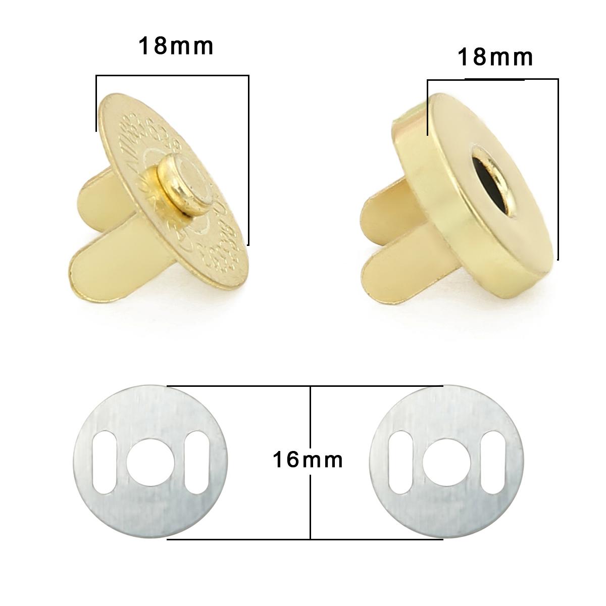

10 компл./лот, 14/18 мм, круглая магнитная металлическая сумка с застежкой, невидимая для одежды, без шитья, автоматическая адсорбционная пряжка 18mm золотой