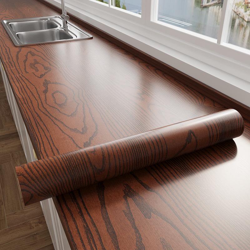 Wood Grain Self-Adhesive Film for Furniture Renovation - Cabinet, Wardrobe, and Desktop Imitation Wood Finish.