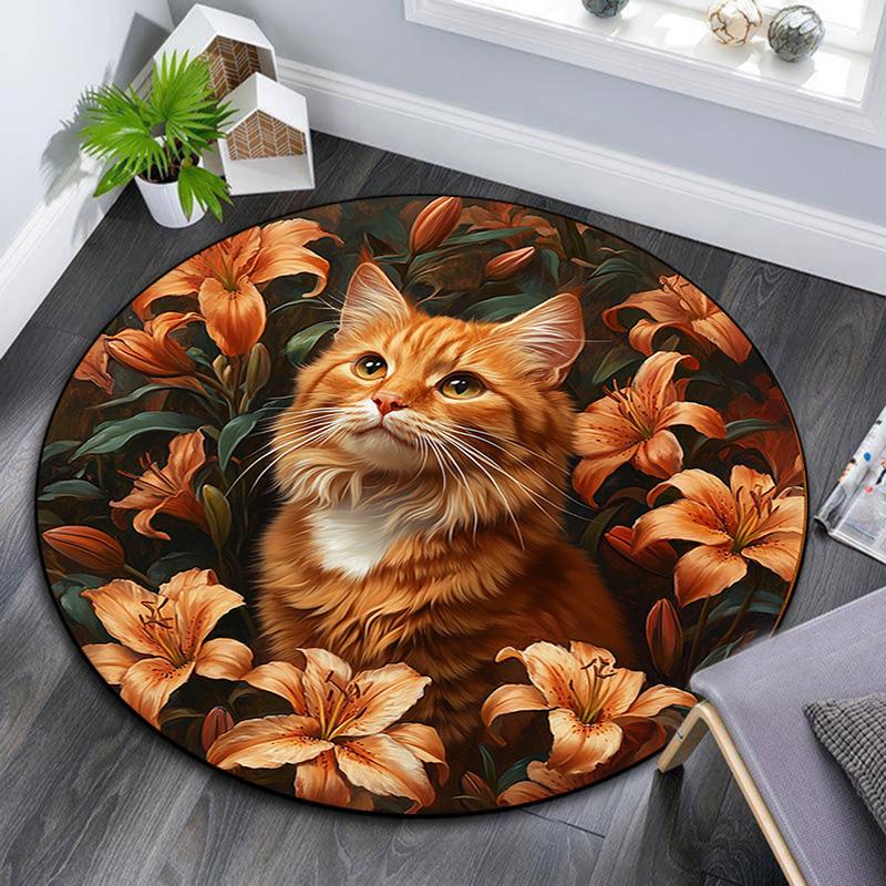 

Orange Cat Round Area Rug,Carpet Rug for Living Room Bedroom Sofa Playroom Decor,Non-slip Floor Mat 80cmx80cm