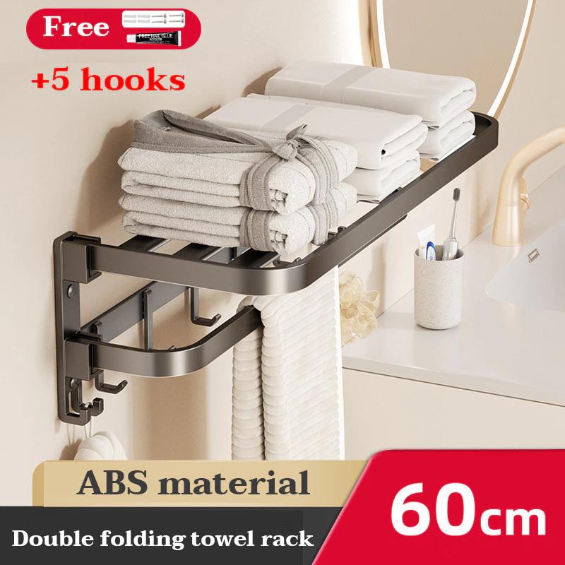 60Cm Stainless Steel Towel Rack Bathroom Foldable Towel Bar Bathroom Shelves Wall Mounted Towel Hanger