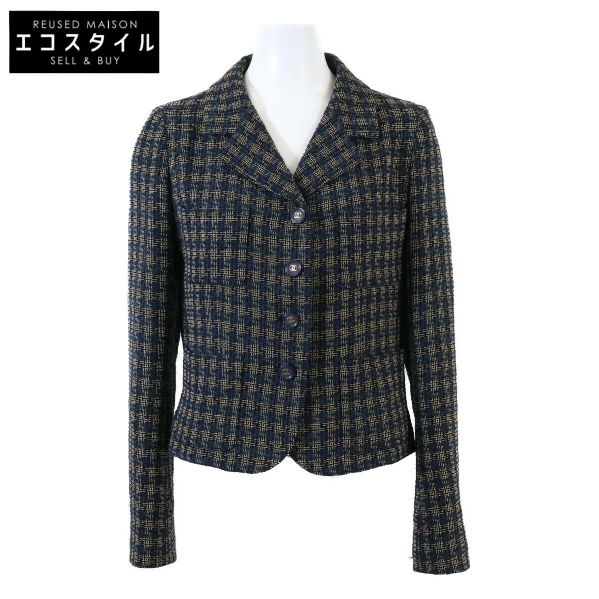 

CHANEL Domestic genuine 95A P05673V04376 Check Pattern COCO Button Jacket 42 NavyUsed