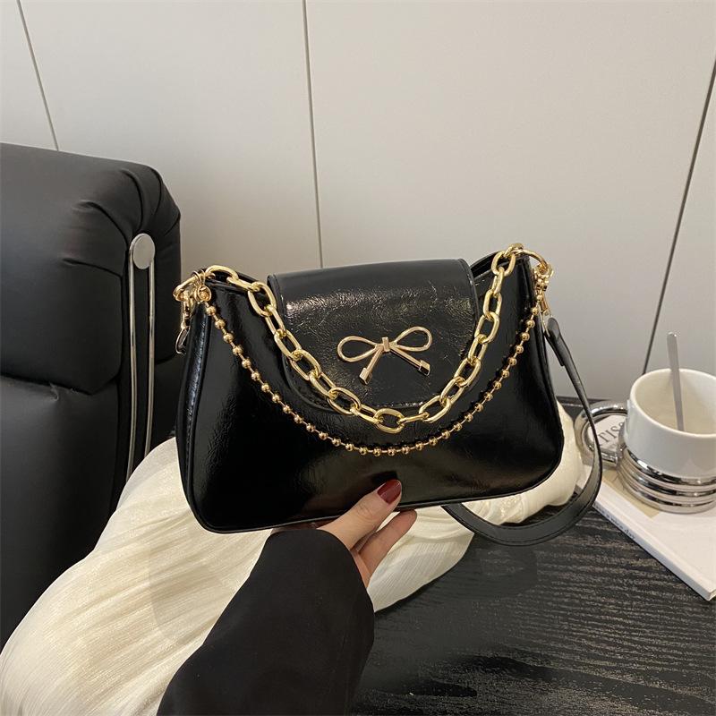 Korean Shoulder Chain Handbag 2025 Spring New Simple Versatile Bag Bow Decorative Messenger Bag