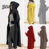 Hooded Coat Women Sweater Jacket with Pockets Mid Length Knitted Twisted Texture Solid Mid-length Color