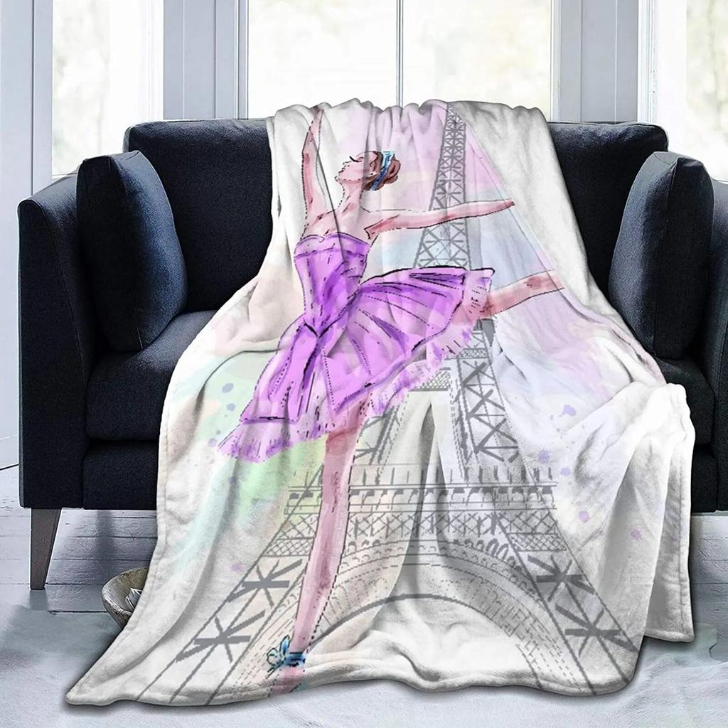Eiffel Tower Flannel Throw Blanket Paris French Romantic Theme Blanket for Sofa Bed Car Travel Gift Lightweight Warm Super Soft