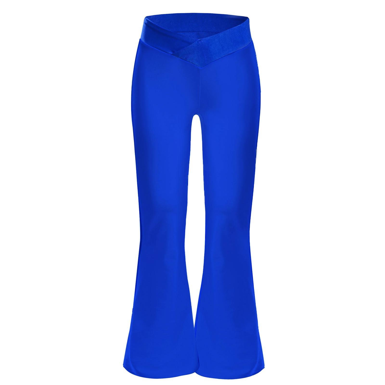 

Girls Cheerleading Dance Pants Flared Bell Bottom Design with V Front Elastic Waistband Comfortable Color Block Trousers 13-14 Years синій