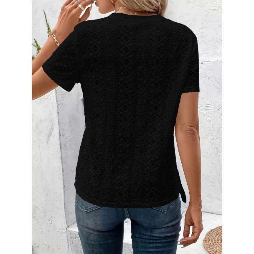 YYFS Damenmode, lässig, Sommer, Frühling, einfarbig, bedruckt, kurzärmelig, O-Ausschnitt, Blusen und Hemden