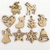 50Pcs 3cm Cartoon Wooden Christmas Snowflake Tree Angel Mini Wood Chip Mixed Christmas DIY Home Room Decoration Accessories