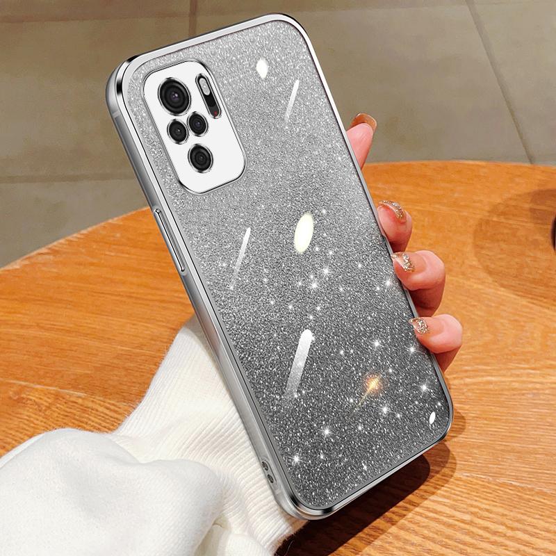 KEYSION Luxury Plating Glitter Phone Case for Redmi Note 10 10S 10 Pro 4G Transparent Soft TPU Shockproof Cover for Xiaomi POCO M5S