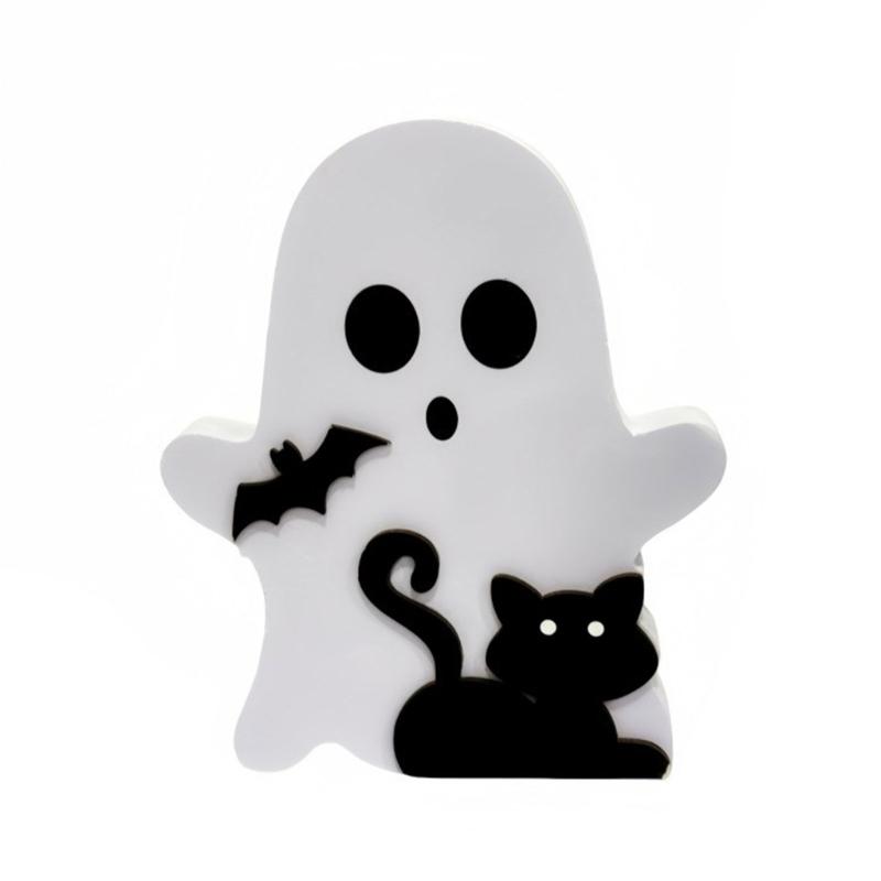 Festives Halloween Wood Ghostly, Black Cats Brooms Pumpkins Table Decorations Wood Tiered Tray Decoration Table Sign